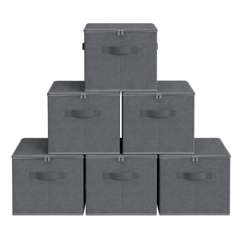 Songmics (Slate Grey) Foldable Storage Organiser Boxes, Set Of 6 Storage Basket Bins With Handles, Clothes Organiser, 40 X 30 X 25 Cm, Non-Woven Fabric