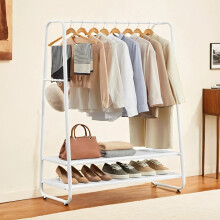 (White) Clothes Rail, Clothes Rack with Shoe Shelf, Heavy-Duty Storage Rack, 6 Storage Shelves