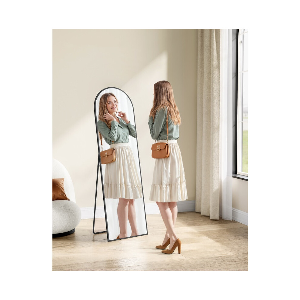 Songmics (Ink Black) Arched Full Body Mirror With Stand, Aluminium Alloy Frame Floor Mirror, Tempered Glass, For Bedroom, Living Room