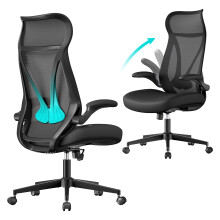 (Ink Black) Office Chair, Swivel Mesh Chair, Ergonomic Backrest, Height Adjustable, with Flip-Up Armrests, Headrest