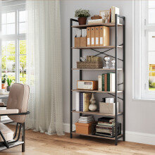 (78x30x185.5cm, Heather Greige, Ink Black) 6-Tier Bookshelf, Freestanding Bookcase for Home Office, Living Room, Industrial