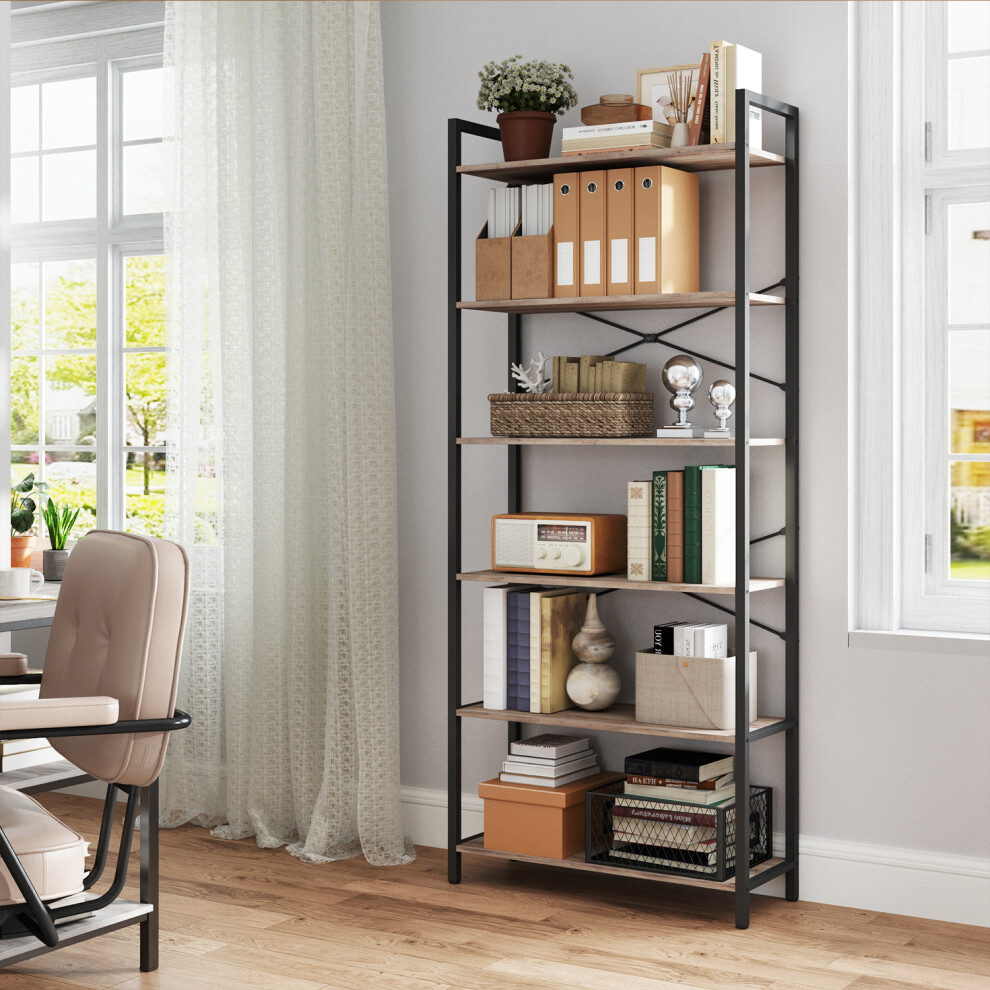 Vasagle (78X30x185.5cm, Heather Greige, Ink ) 6-Tier Bookshelf, Freestanding Bookcase For Home Office, Living Room, Industrial Black