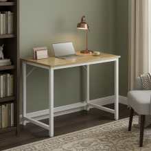 (Natural Oak, Pearl White) Computer Desk, Office Desk, 80 x 50 x 76 cm, for Study, Bedroom, Living Room