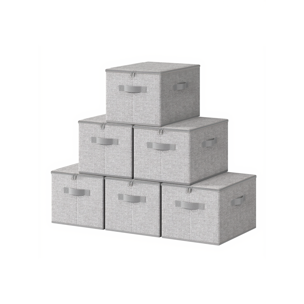 Songmics (Dove Grey) Foldable Storage Organiser Boxes, Set Of 6 Storage Basket Bins With Handles, Clothes Organiser, 40 X 30 X 25 Cm, Non-Woven Fabric