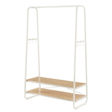 (Oak,CreamWhite) Clothes Rail, Clothes Rack with Shoe Shelf, Heavy-Duty Storage Rack, 6 Storage Shelves
