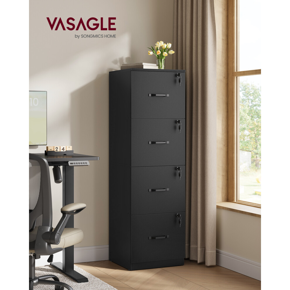 Vasagle (Ink ) File Cabinet, Filing Cabinet For Home Office, Printer Stand, With 4 Lockable Drawers Black