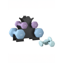 (Aqua, Ash Purple, Pale Blue) Hex Dumbbells Set with Stand - 2 x 1 kg, 2 x 3 kg, 2 x 5 kg, Neoprene Coating, Home Fitness, Grey, Green