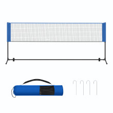 (black (stand); black + blue (net)) Badminton Net, Height Adjustable Volleyball Net, Portable Set for Tennis
