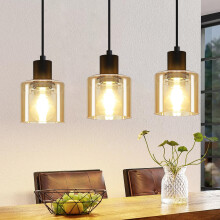(Amber, 3-Light) Glitzerlife Pendant Light 3-Light Glass E27 Vintage Black, for Dining Table Living Room