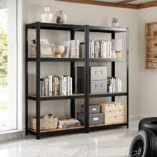 (Rustic Brown,Black) 4-Tier Shelving Unit, Steel Shelving Unit for Storage, for Garage, Shed, Load Capacity 520 kg??RusticBrown