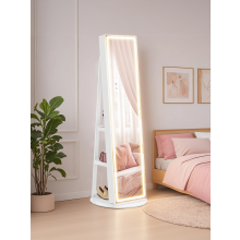 (CloudWhite) LED Mirror Jewellery Cabinet Standing, Lockable Jewellery Armoire with Full-Length Mirror, Gift Idea