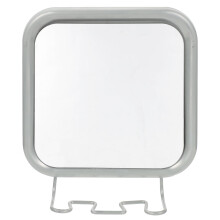 Miroir de salle de bain argenté à ventouses avec crochets 17 x 15,5 cm
