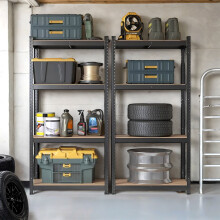 (Black) Set of 2 Shelving Units, 4-Tier Heavy Dury Steel Shelving Unit for Storage, Garage, Shed