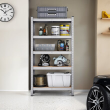 (Silver) 5-Tier Shelving Unit, Steel Shelving Unit for Storage, Load Capacity 650 kg, 30 x 75 x 150 cm