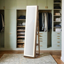 (RusticBrown) LED Mirror Jewellery Cabinet Standing, Lockable Jewellery Armoire with Full-Length Mirror, Gift Idea