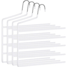 (White) Trousers Hangers, 5-Bar Clothes Hangers, Set of 4, Space-Saving, Open-Ended, Non-Slip Trousers Organisers for Jeans Towels Scarves