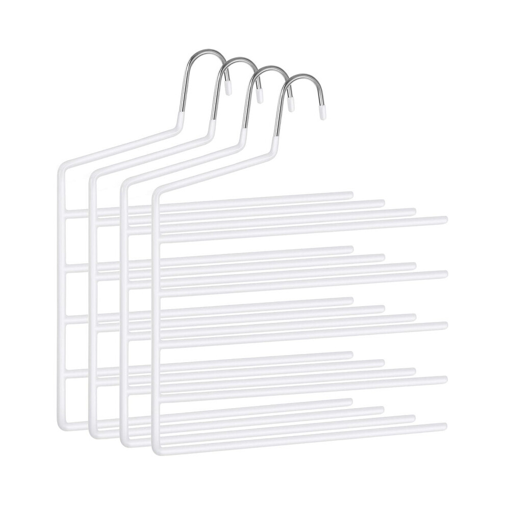 Songmics (White) Trousers Hangers, 5-Bar Clothes Hangers, Set Of 4, Space-Saving, Open-Ended, Non-Slip Trousers Organisers For Jeans Towels Scarves White