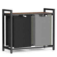 (InkBlack,DoveGray,RusticBrown) Clothes Hamper with 2 Compartments, Removable Liner Bags, Laundry Basket, Shelf