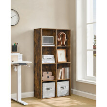 (Rustic Brown) Bookcase, Wooden Bookshelf with 8 Compartments, Floor Standing Storage Unit for Files, Decor, In Study, Living Room, Bedroom
