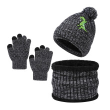 Dinosaurier-Winterstrickset mit Mütze, Schal und Fäustlingen für Kinder