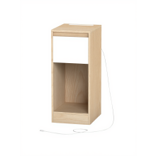 (Oak Beige,Cloud White) Nightstand with Power Outlets, Bedside Table with LED Light, Space Saving, for Bedroom, Living Room