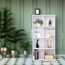 (Cloud White) Bookcase, Wooden Bookshelf with 8 Compartments, Floor Standing Storage Unit for Files, Decor, In Study, Living Room, Bedroom