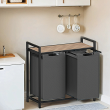 (CamelBrown,Grey) Clothes Hamper with 2 Compartments, Removable Liner Bags, Laundry Basket, Shelf