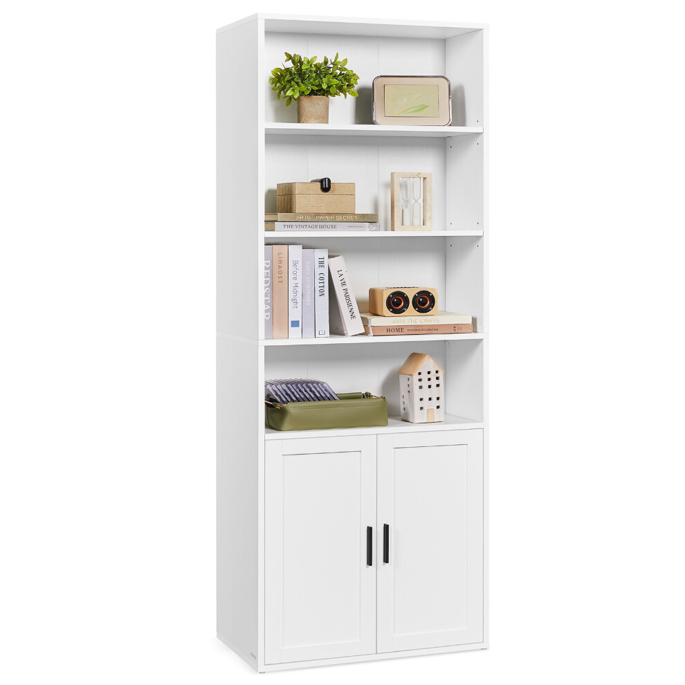 Vasagle (Cloud ) 6-Tier Tall Bookcase, Bookshelf, Book Shelf With Door, Open Storage Shelf White