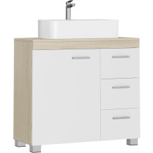 (CloudWhite,NaturalBeige) Bathroom Storage Unit with Drawers, Under Sink Cabinet with Compartments and Feet, for Pedestal Basins
