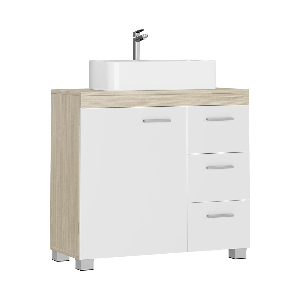 Vasagle (Cloudwhite,Naturalbeige) Bathroom Storage Unit With Drawers, Under Sink Cabinet With Compartments And Feet, For Pedestal Basins