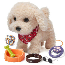 7pcs Plush Dog Toys with Electronic Walking, Barking & Wagging, Interactive Stuffed Puppy with Collar, Leash, Voice and Touch Control for Dogs