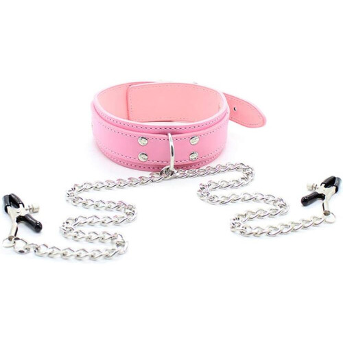 PU Leather Choker Necklace with Decorative Chain Leash Design 1