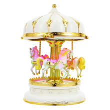 Beige Rotating Music Box Wooden Horse Music Box for Decoration