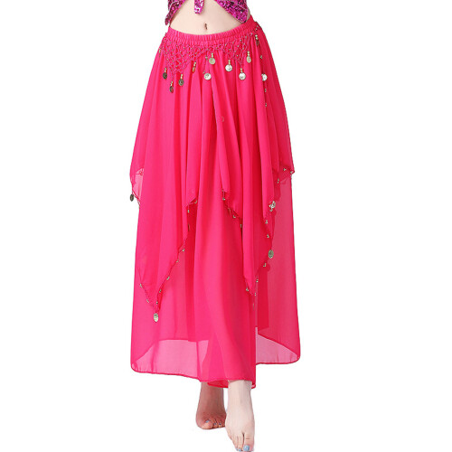 Stretchy Comfortable Belly Dance Costume Flared Edge-rose red