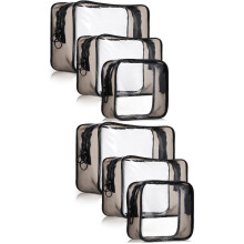 6Pcs Travel Makeup Bag Organizer Black Clear Plastic Toiletry