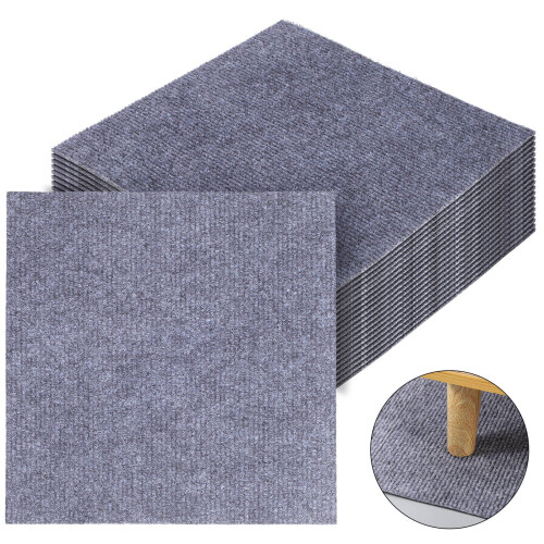 50Pcs Polyester Self Adhesive Carpet Tiles for Home Light Grey Design