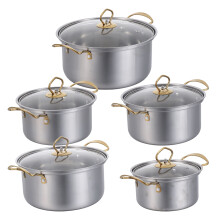 5Sets Heavy Duty Stainless Steel Cooking Pots Gold Double Handle Set
