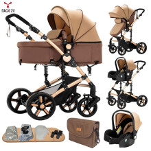 Poussette Magic ZC Poussette 3 en 1 Pousette Pousette trio 3 en 1 Marco de aleación de aluminio 0-3 años Max 15kg Bolso de mano Khaki