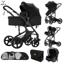 Poussette Magic ZC Poussette 3 en 1 Pousette Pousette trío 3 en 1 Hamaca reversible Con apoyabrazos 0-3 años Máx 15kg Bolso negro