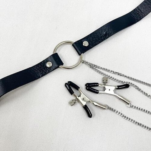 Ρυθμιζόμενο κολιέ choker από δέρμα PU με διακοσμητική αλυσίδα σώματος 1