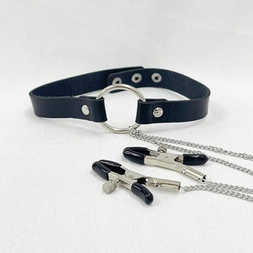 Ρυθμιζόμενο κολιέ choker από δέρμα PU με διακοσμητική αλυσίδα σώματος 2