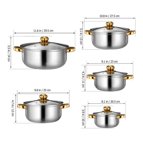 5Pcs Steel Pot Set Nonstick Stainless Cookware for Home Kitchen Use 1