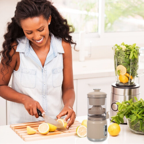 Compact Beige Electric Orange Juice Extractor with Pulp Separator 2