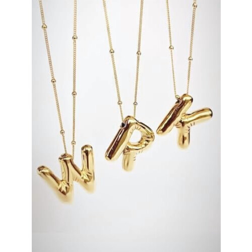 Gold Bubble Letter Necklace for Women – Initial Pendant 1