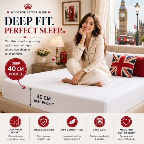 (White, Double) Fitted Sheet 40cm Extra Deep Single Double King Size Bed Sheets UK Soft Microfiber Wrinkle Resistant Easy Care
