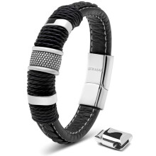 Herre læderarmbånd, SERASAR, B028-17, Sølv, Elegant og moderigtigt smykke, gave