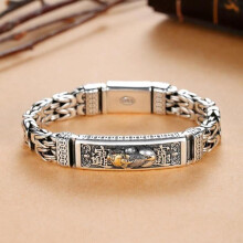 Bracelet en argent pour hommes, Double cha?ne, tatouage de paix, personnalité, Style c