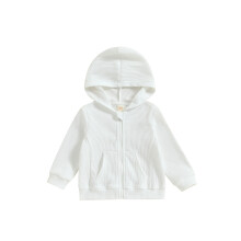 (12-18 Months, White) Kids Hoodie, Long Sleeve Hooded Zip-up Hoodie Solid Sweatshirt Jacket for Boys Girls