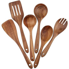 Set di 6 utensili da cucina in teak per cottura antiaderente, spatola