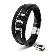 Bracciale da uomo in pelle, SERASAR, B016-23, argento, elegante gioiello, idea regalo